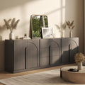 BELLEZE 3-Piece Modular Sideboard Cabinet Set Freely Configurable, Modern Wood Buffet Cabinet Contain 2 Arched Cabinet and 3-Drawer Storage, Credenza Console for Living Room Kitchen, Ebony