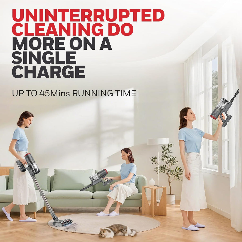 Honeywell Dual Mode Cordless Vacuum Cleaner, Brushless Stick Vacuum Cleaner for Carpet and Hard Floor w/Powerful Suction, Free‑Standing, Anti‑Tangle, 45Mins Runtime, Rechargeable for Home Pet Hair VC6