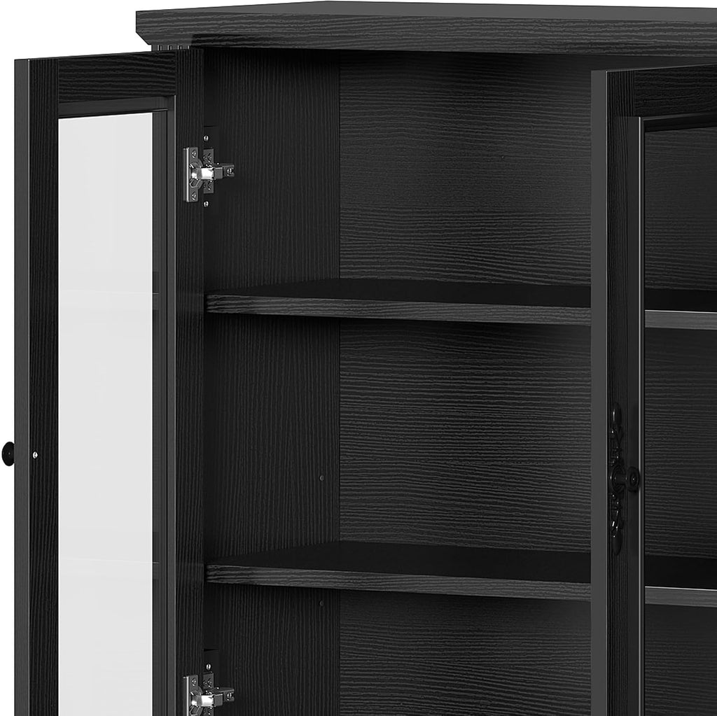 DWVO Large Storage Cabinet, 72' Tall Kitchen Pantry with Glass Doors, Freestanding Glass Display Cabinets with Adjustable Shelves & Drawers, Food China Hutch for Dining Room, Living Room, Black