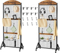 CHOEZON Grid Wall Panel 5.7' x 2' FT Grid Display Rack, 2 Pack Movable Gridwall Display Stand with 8 S-Shaped Hooks and 8 Garment Hooks, Floorstanding Wire Grid Rack, Rustic Brown and Black TCJ17P2BF