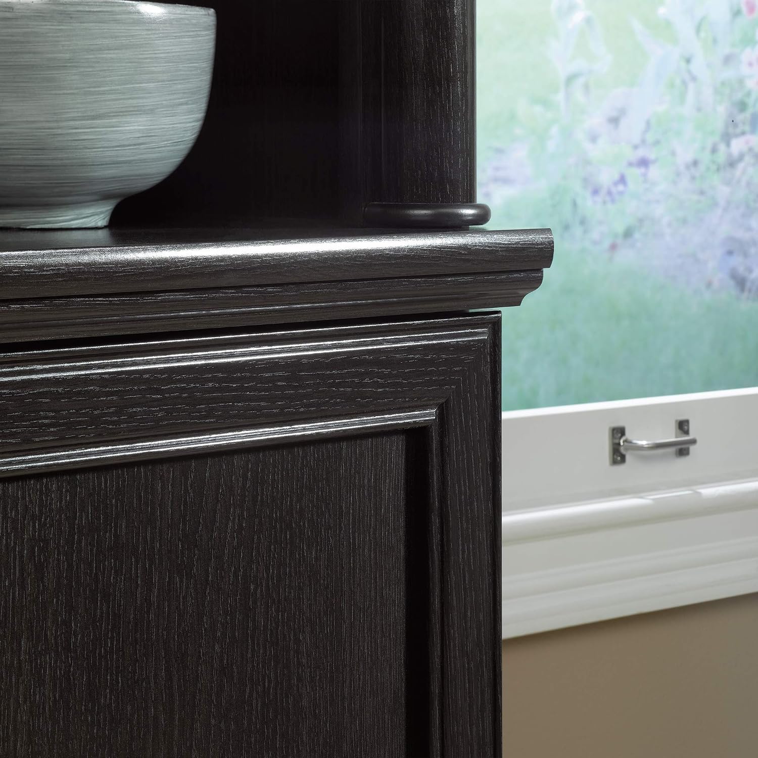 Sauder Palladia Book Shelf, Bookshelf with Storage, Library Bookcase with Doors and Adjustable Shelves, in Wind Oak Finish