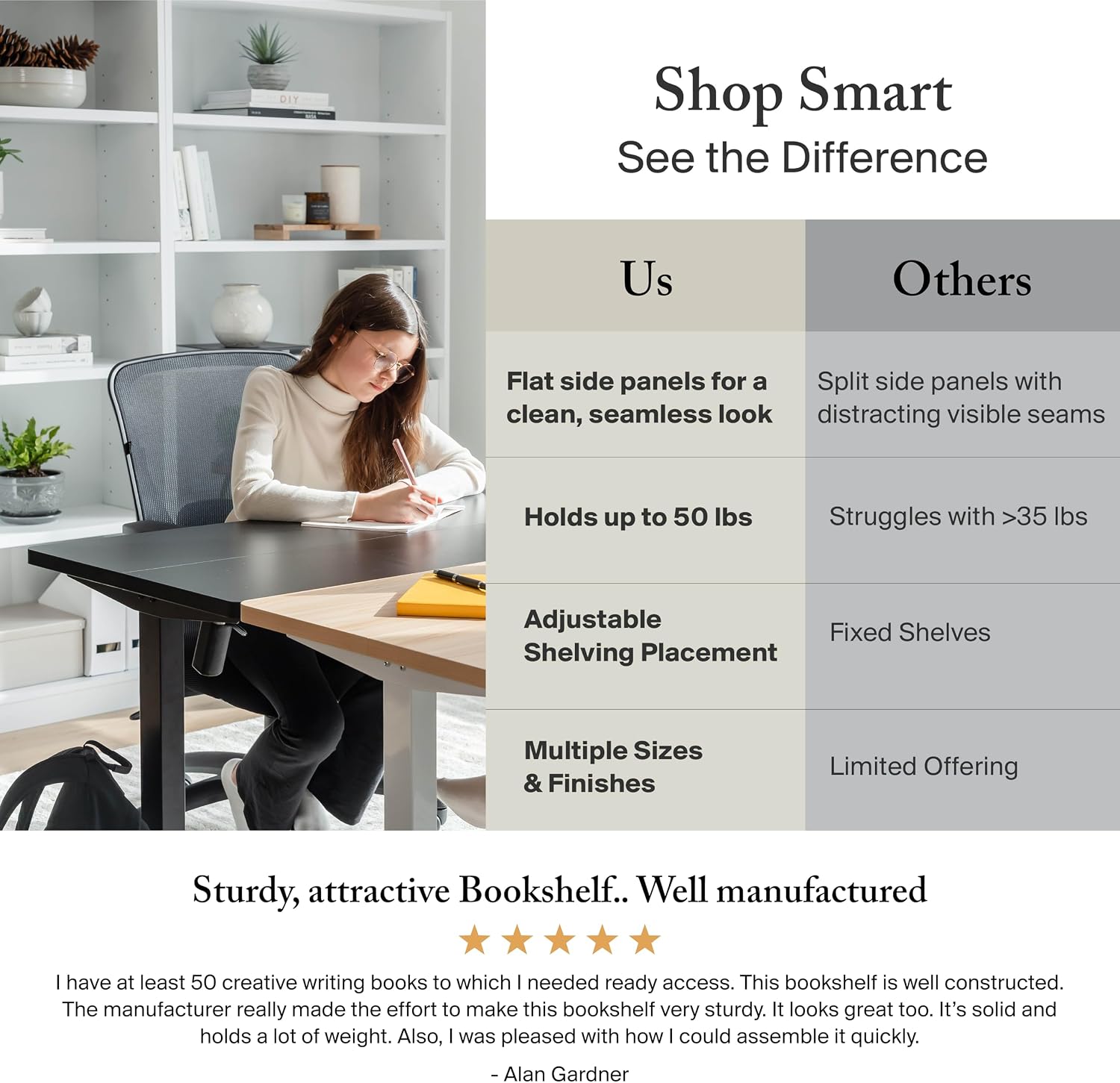 Bush Home Tall 5 Shelf Bookcase, Large Open Bookshelf, Sturdy Display Cabinet for Living Room or Home Office, Cabot Collection, Harvest Cherry