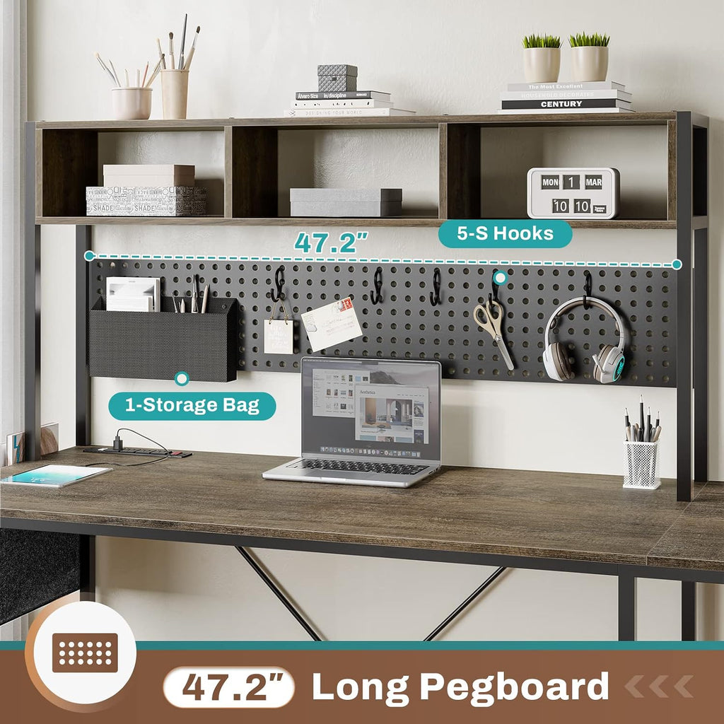 SEDETA L Shaped Desk, 94.5 Inch Office Desk with Power Outlet & Pegboard, L Shaped Desk with Led Light, Keyboard Tray, Storage Shelves and Headphone Hook for Home Office, Walnut Brown