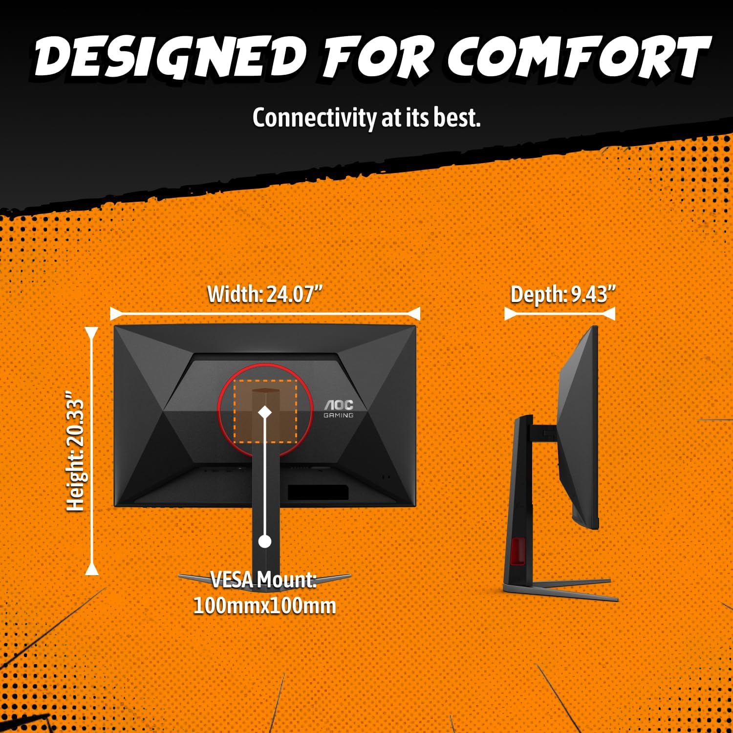 AOC 27' Curved Gaming Monitor, FHD 1080p, 280Hz (DP) 240Hz (HDMI), 0.3ms MPRT, VA Panel 1500R, AMD FreeSync Premium, HDR Ready, Height Adjustable, DisplayPort HDMI C27G4ZH