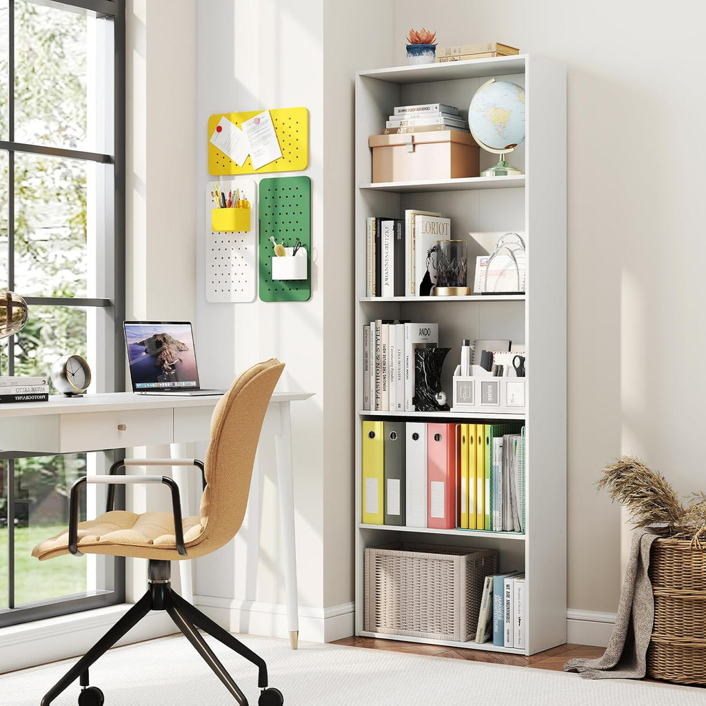 Giantex 5-Tier Bookshelves Set of 2, Freestanding Tall Bookcase with 5 Open Compartments, Modern Storage Organizer, Display Shelving Unit for Living Room, Bedroom, White