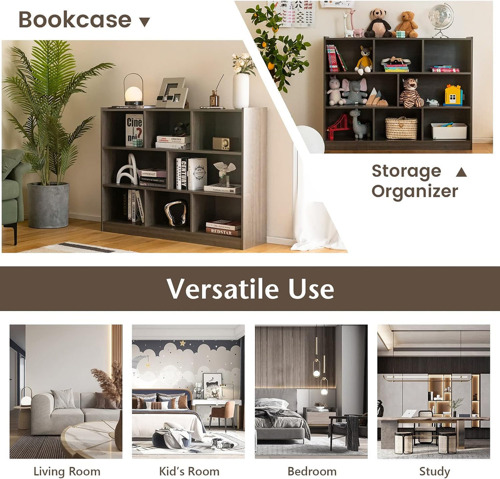 Giantex 8 Cube Bookcase, Freestanding 3-Tier Open Bookshelf, Modern Storage Display Cabinet, Wood Cube Storage Organizer for Living Room, Kid's Room, Grey