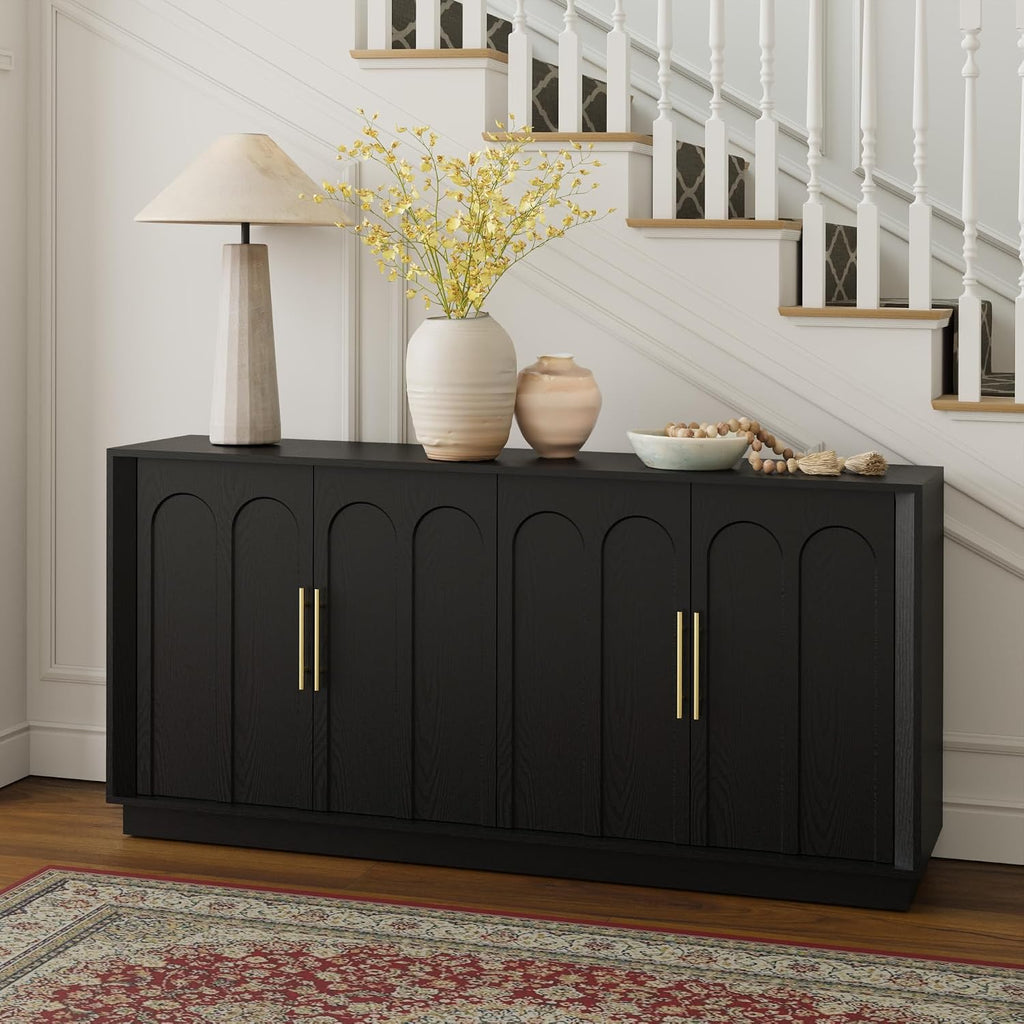 FORTUNETEC Sideboard Buffet Cabinet with Storage, Modern Accent Cabinet with Arched Doors, 67' Large Modular Media Console, Minimalist Credenza for Living Room Kitchen Dining Room Entryway, Black