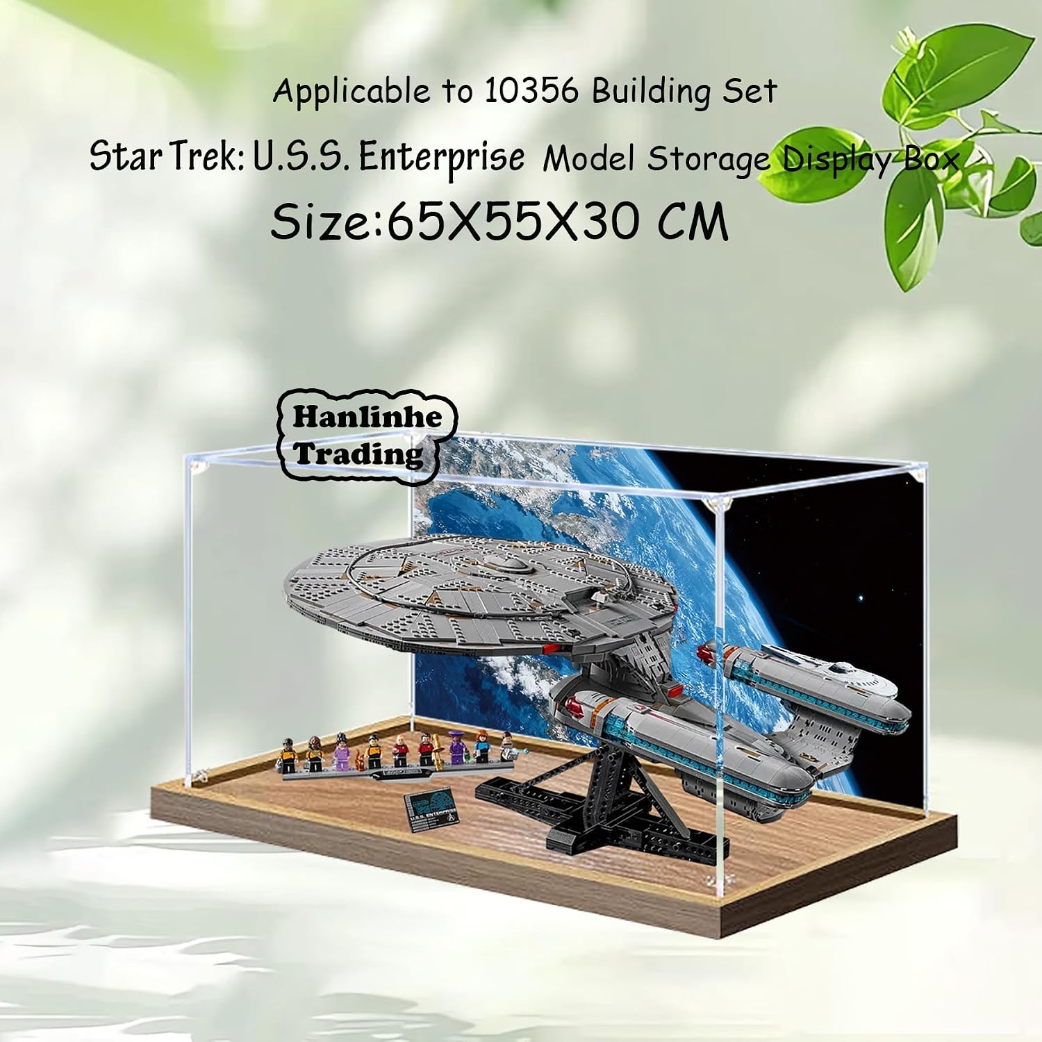 Acrylic Display Case for Lego 10356 Star Trek: Federation Starship Building Set– Dustproof Display Box & Showcase, Display Box Compatible with Lego 10356-Only Display case (Back Spray Wood Base 1)