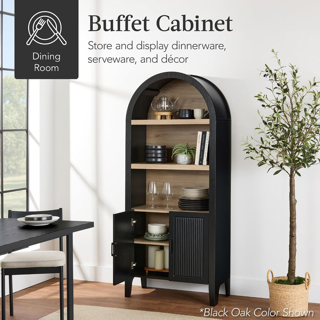 Best Choice Products 72' Tall Arched Pantry Cabinet w/Reeded Doors, 5-Tier Bookshelf, Armoire, Hutch, Bookcase, Storage Cabinet w/Adjustable Shelves, for Dining Room and Livingroom - Sage