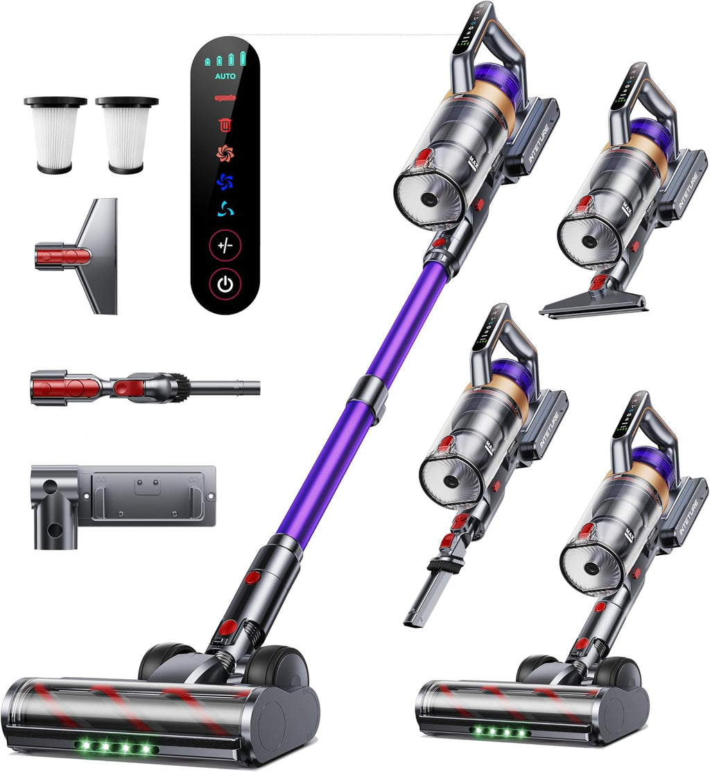 INTETURE Cordless Vacuum Cleaner, 650W 55KPA 70 Mins Vacuum Cleaners for Home, Anti-Tangle Stick Vacuum with Touch Screen, Wall Mount Charging, Upgraded Vacuum Cordless for Pet Hair/Carpet/Floors
