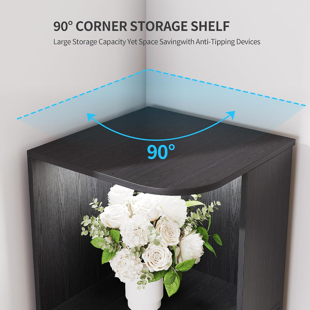 5 Shelf Bookcase - Corner Bookshelf with 3 Colors LED Sensor Lights Modern Cube Storage Organizer for Lego Books Living Room Study Bedroom - Ideal Gift (Black)