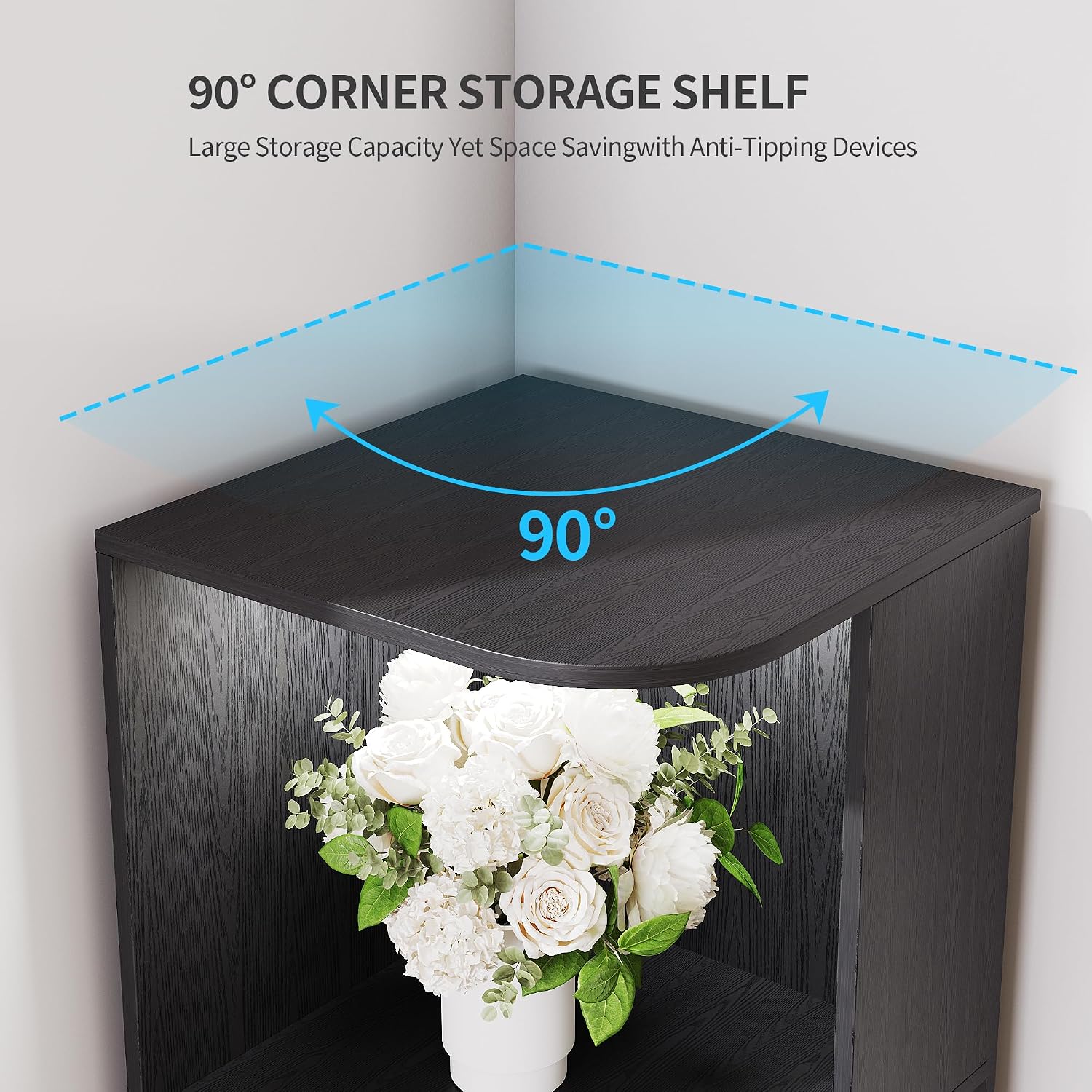 5 Shelf Bookcase - Corner Bookshelf with 3 Colors LED Sensor Lights Modern Cube Storage Organizer for Lego Books Living Room Study Bedroom - Ideal Gift (Black)
