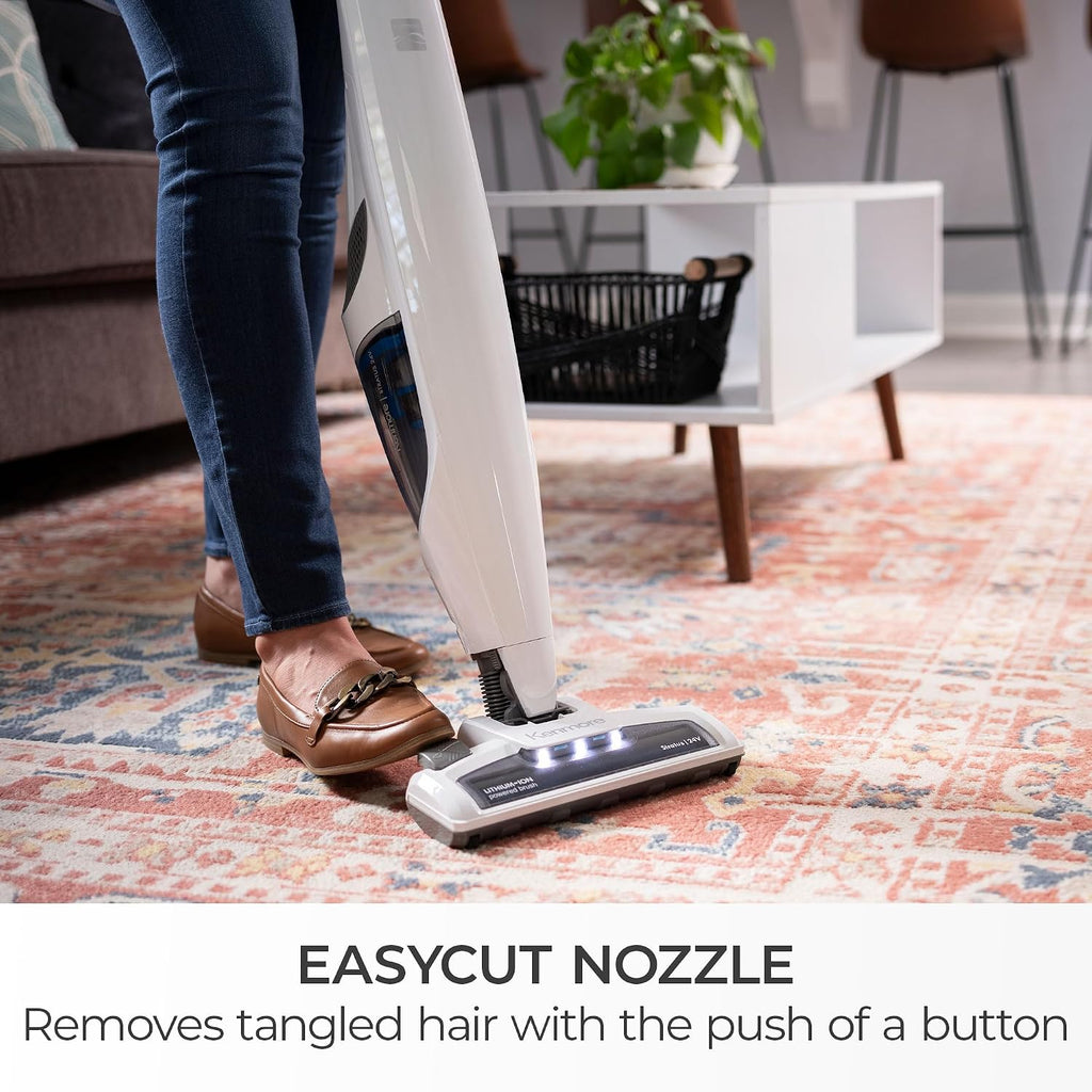 Kenmore DS1030 Cordless Stick Vacuum Lightweight Cleaner 2-Speed Power Suction LED Headlight 2-in-1 Handheld for Hardwood Floor, Carpet & Pet Hair, White