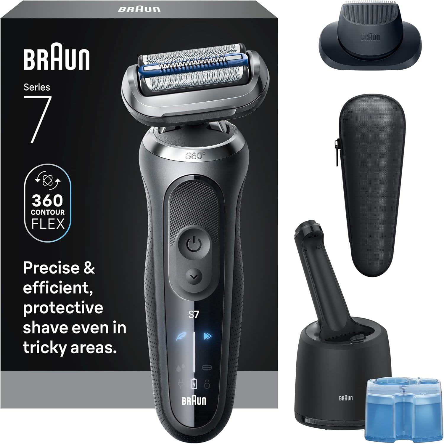 Braun Electric Shaver for Men, Series 7 7171cc, Wet & Dry Shave, Turbo & Gentle Shaving Modes, Waterproof Foil Shaver with Precision Trimmer, Space Grey