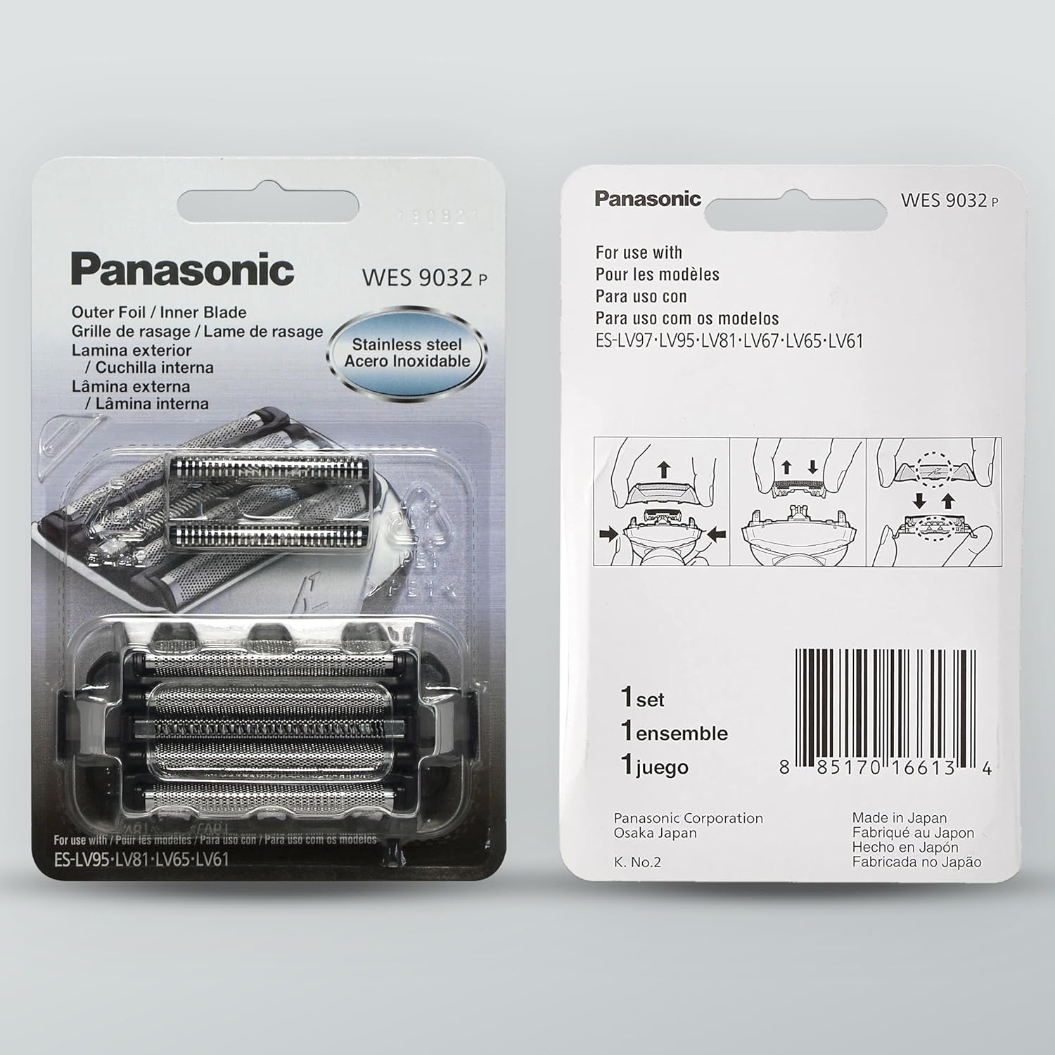 Panasonic Shaver Replacement Outer Foil and Inner Blade Set WES9032P, Compatible with ARC5 5-Blade Shavers ES-LV97-K, ES LV67-K, ES-LV95-S, ES LV65-S (Pack of 2)