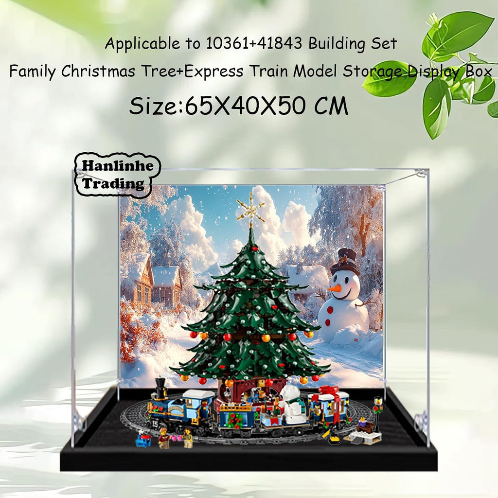 Acrylic Display Case for Lego 41843 Family Christmas Tree+10361 Express Train Building Set– Dustproof Display Box, Display Box Compatible with Lego 41843 10361-Only Display case (Back Spray 2)
