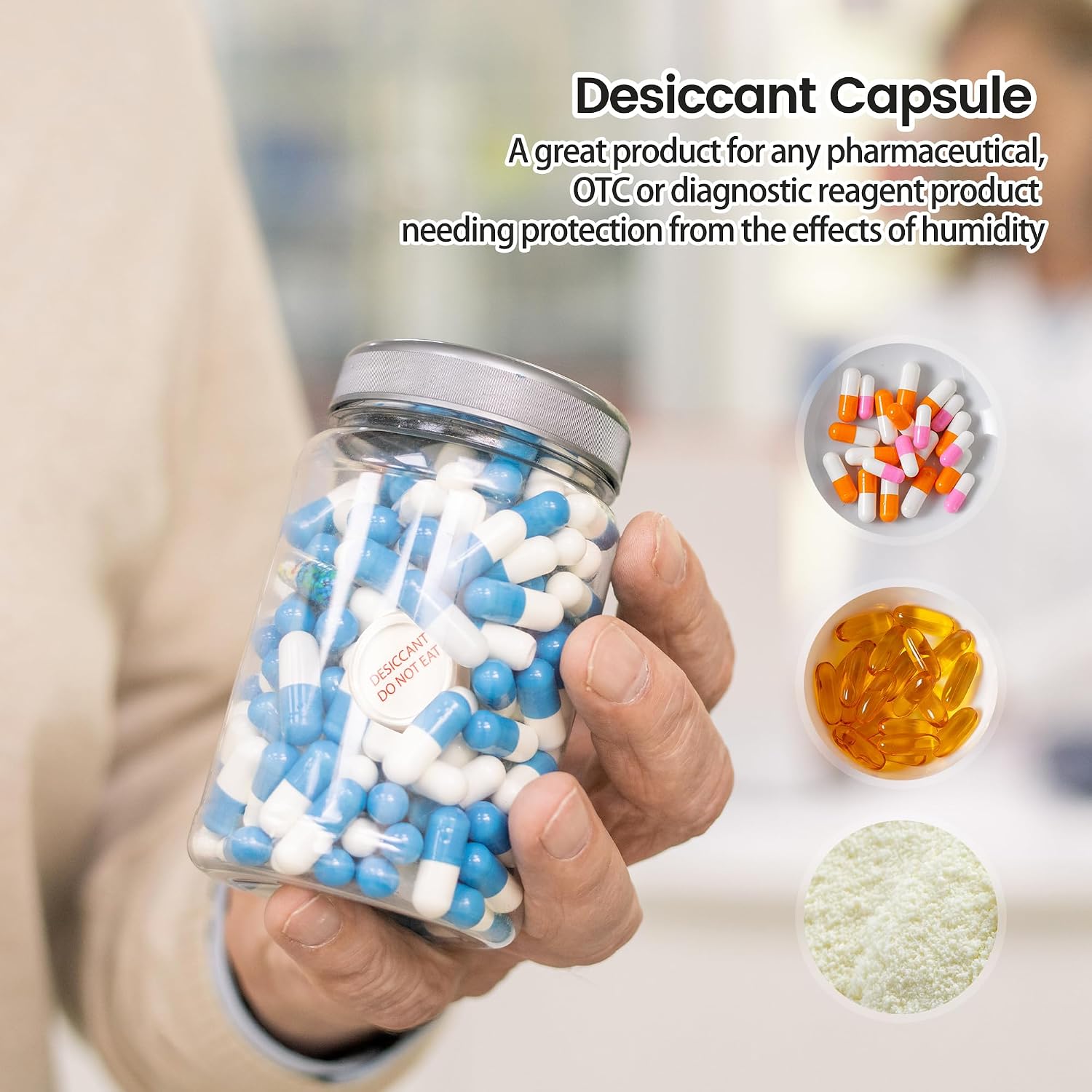 Wisesorb 3 Gram 2000 Pack Desiccant Packs Food Grade,Silica Gel Capsule with Indicating Silica Gel Beads (Orange to White), Moisture Absorber Packets Silica Gel Packets