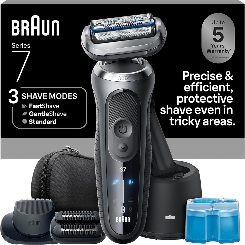 Braun Electric Shaver for Men, Series 7 7185cc, Waterproof, Wet & Dry Shave, Shaving Kit with SmartCare Center and Beard Trimmer, 3 Shave Modes, 60 Minute Battery Runtime, 10 Piece Set
