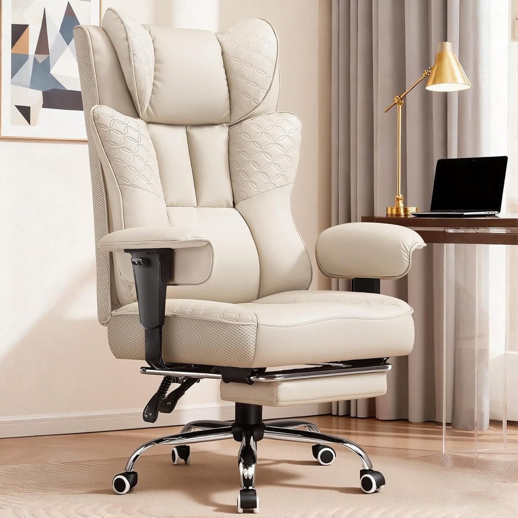 GTPLAYER Big and Tall Office Chair, Wide Ergonomic Gaming Chair with Deluxe Embossing Designed Leather with Foot Rest,150°Reclining Adjustable Soft Armrests Pocket Spring Back Support and Pillow