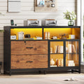 SEDETA 59' File Cabinet, 2 Drawers Filing Cabinets for Home Office fit Legal/Letter/A4 File, File Cabinet with Lock & Power Outlets, Printer Stand with Storage & LED Lights, Rustic Brown