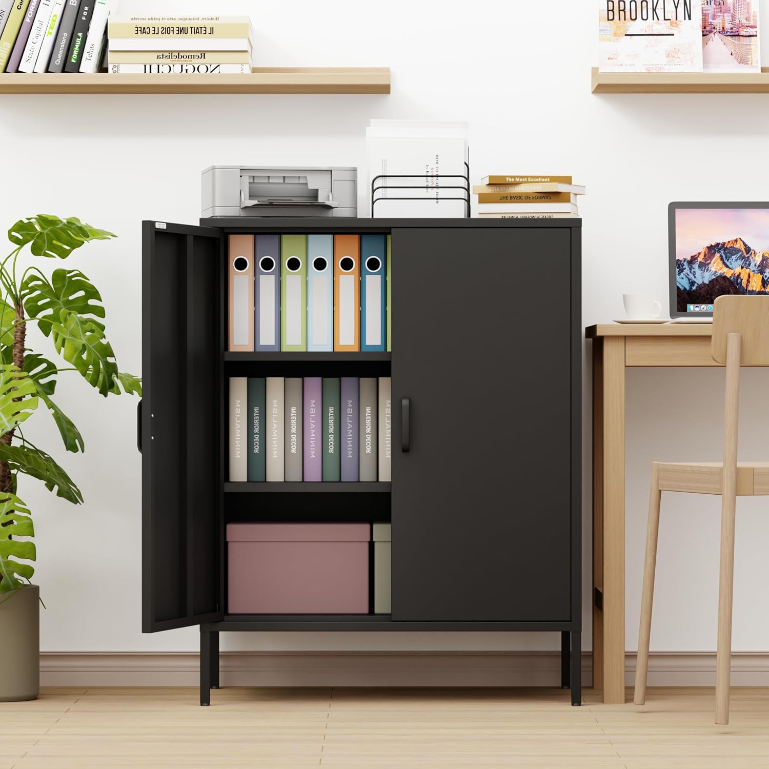 Chshin Black Metal Storage Cabinet,Metal Locker Storage Cabinet with 2 Doors and Shelves,Kitchen Pantry Cabinet,Modern Storage Freestanding Organizer Rust for Home,Kitchen,Office