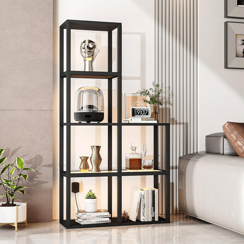VILICK Display Shelf with LED Light Standing Floor Lamp with Glass Storage Shelves for Collectibles, 5 Tier Tall Corner Shelf Open Curio Cabinet for Living Room, Bedroom, Office, Home Decor