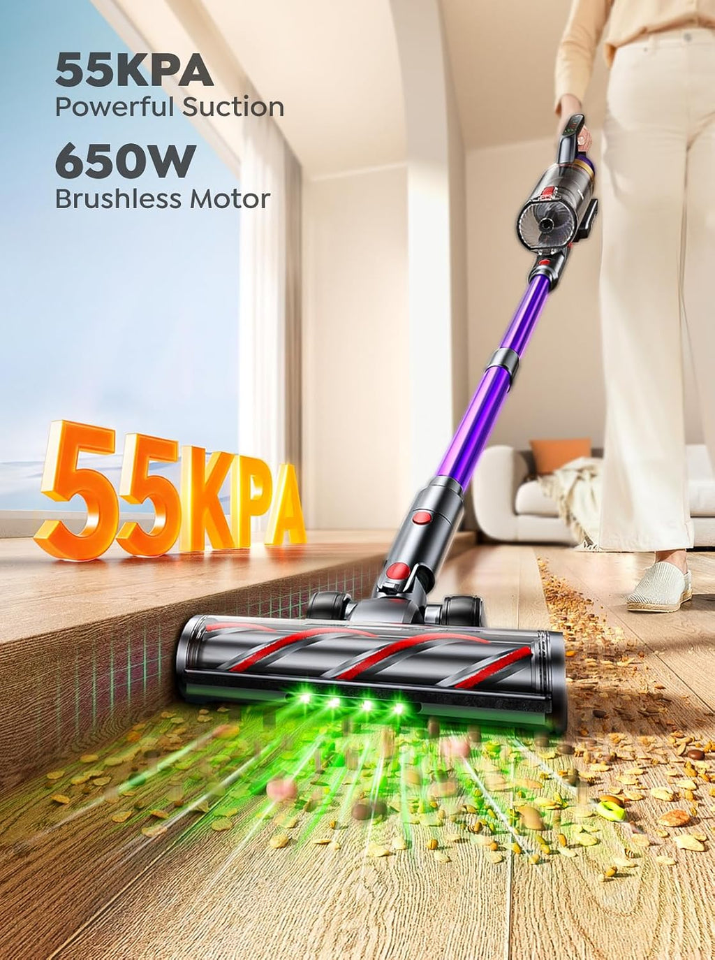 INTETURE Cordless Vacuum Cleaner, 650W 55KPA 70 Mins Vacuum Cleaners for Home, Anti-Tangle Stick Vacuum with Touch Screen, Wall Mount Charging, Upgraded Vacuum Cordless for Pet Hair/Carpet/Floors