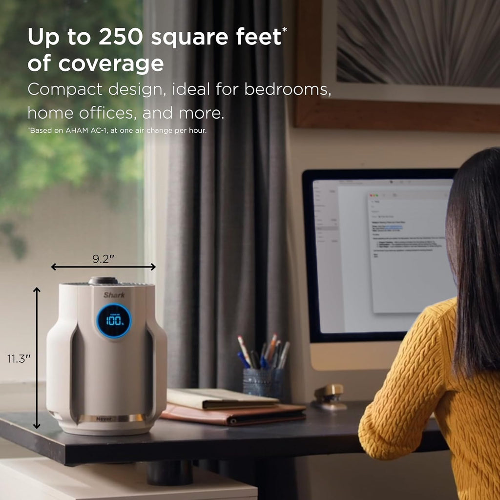Shark Air Purifier for Home, NeverChange Compact Pro, for Bedroom, Nursery, Home Office, Dorm, HEPA-Exceeding Filter, Captures Pollutants, Pet Dander, Dust, Odor, Smoke, and More, HP072PK, Quartz