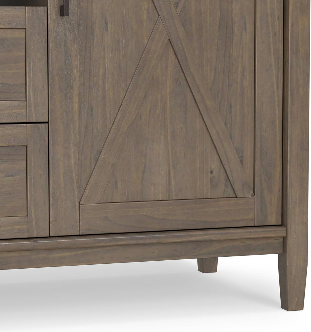 SIMPLIHOME Ela Solid Wood and Pine 54 inch x 18 inch Rectangle Transitional Sideboard with Wine Storage in Smoky Brown for The Dining Room and Kitchen