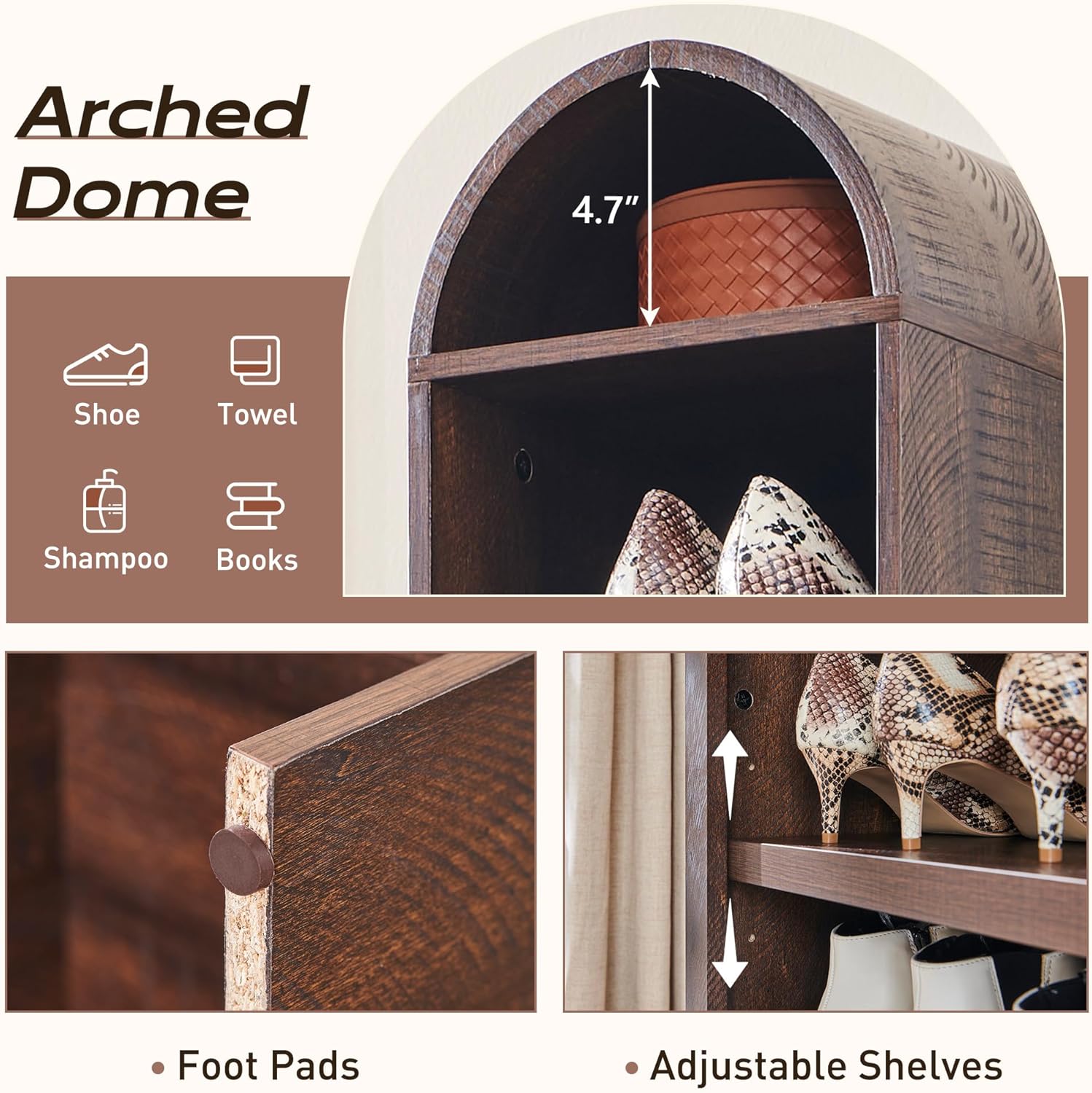 IFGET 67' Tall Arched Bookshelf, 8 Tiers Arch Bookcase with Storage, Modern Farmhouse Book Shelf with Adjustable Shelves, Wood Bookshelf w/Open Display Shelves for Living Room, Office (Brown)