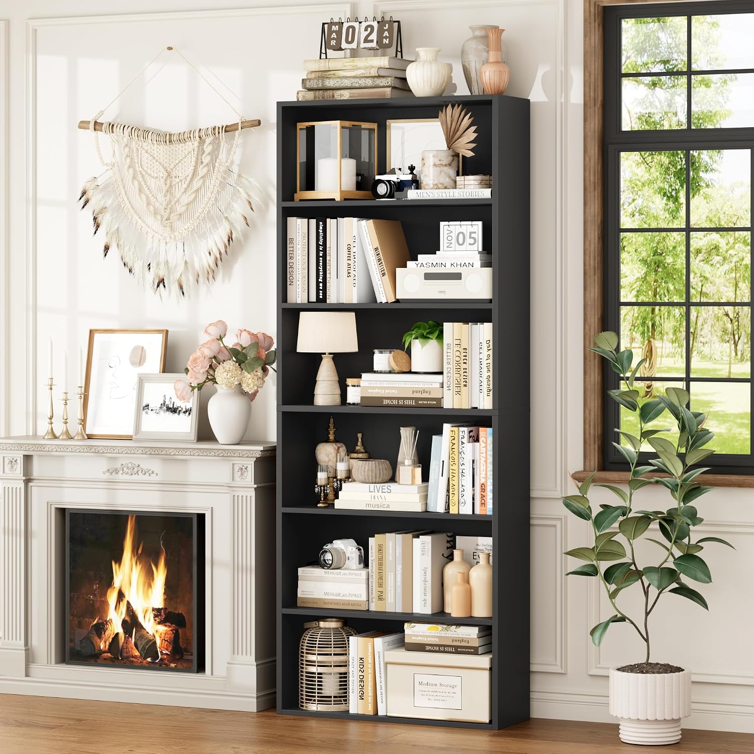 FOTOSOK 6-Tier Open Bookcase and Bookshelf Set of 2, Freestanding Display Storage Shelves Tall Bookcase for Bedroom, Living Room and Office, Black