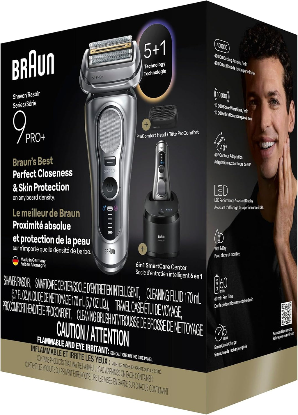Braun Series 9 PRO+ Electric Shaver, Wet & Dry Razor, Pro SensoAdapt, 6in1 SmartCare Center, 9697CC, Silver