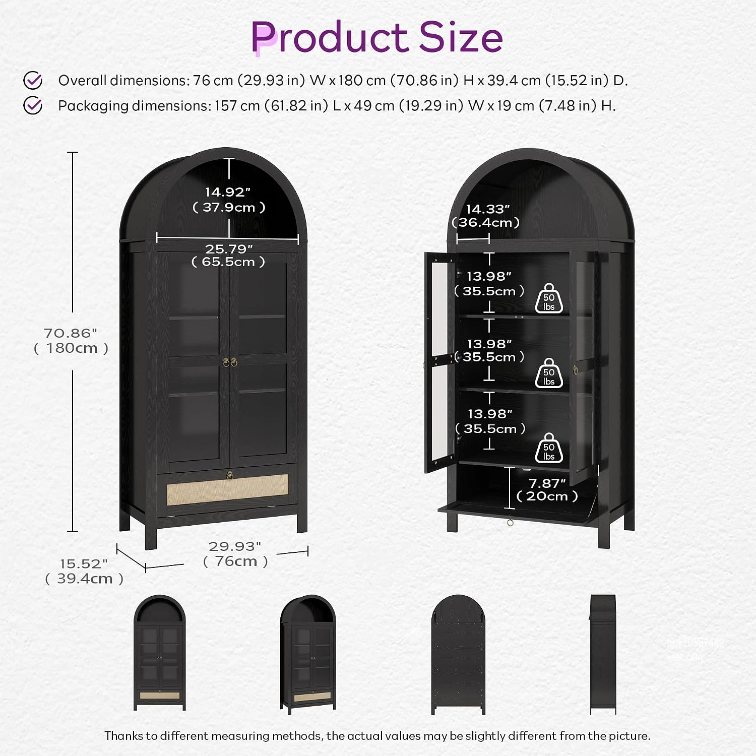 TYBOATLE 71' Tall Arched Pantry Cabinet with Innovative Drawer, Kitchen Cabinet with Anti-Tipping Device and Glass Door, Versatile Cupboard for Kitchen, Dining, Black