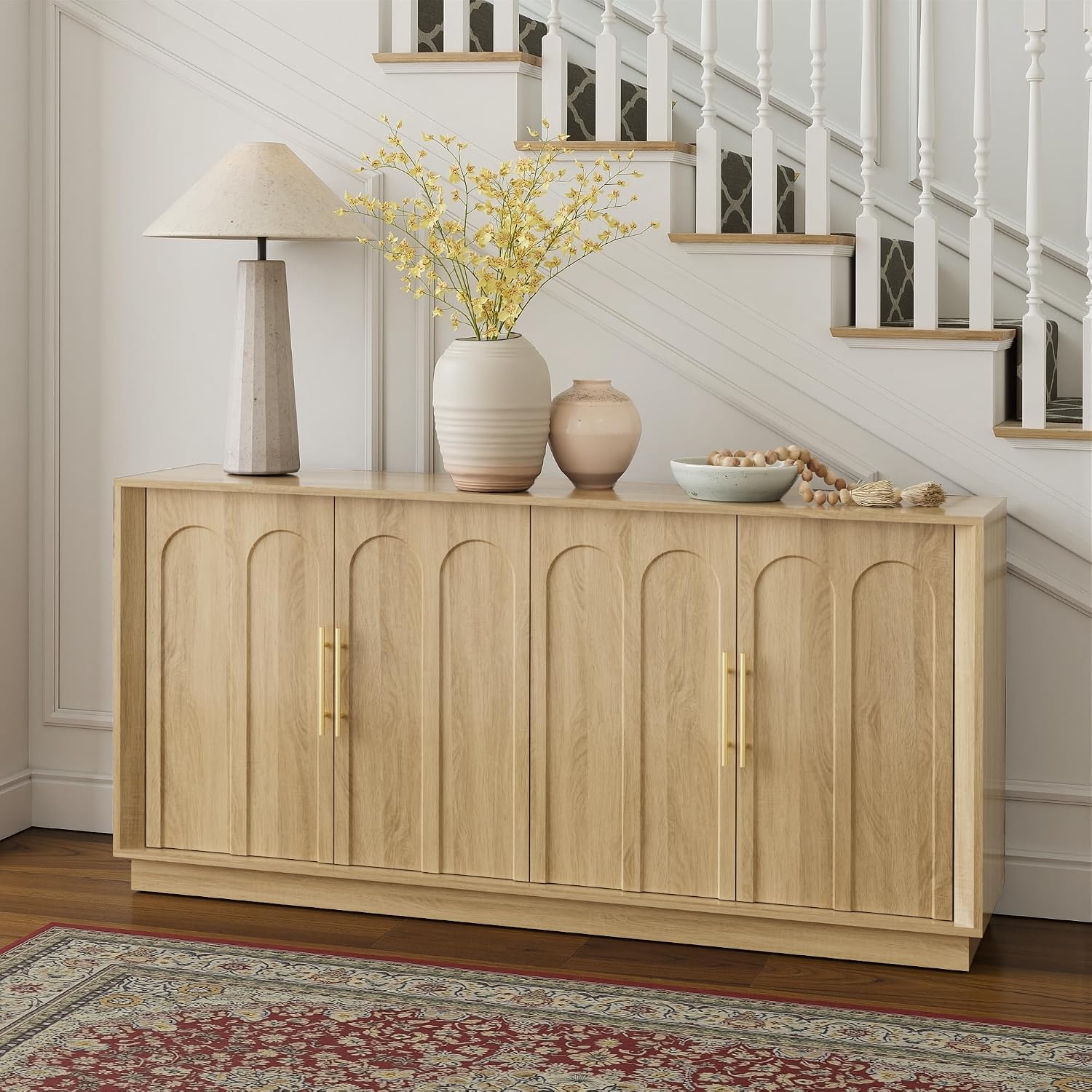 FORTUNETEC Sideboard Buffet Cabinet with Storage, Modern Accent Cabinet with Arched Doors, Boho Modular Media Console, 67' Large Minimalist Credenza for Living Room Kitchen Dining Room Entryway, Oak