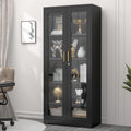 SteeLoong 71' Glass Display Cabinet with Lock,Curio Cabinet with Glass Doors, Metal Display Case with 4 Adjustable Shelves, Black Bookcase Locking Storage Cabinets for,Liquor,Commercial