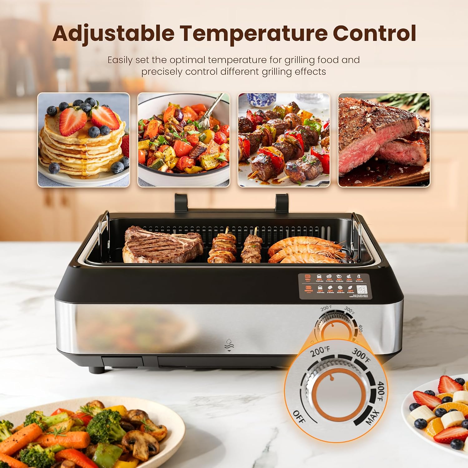 Kismile 2-in-1 Griddle and Indoor Grill,Electric Smokeless Grill with Temperature Control,Portable Smoke-Free Griddle for Indoor Steaks