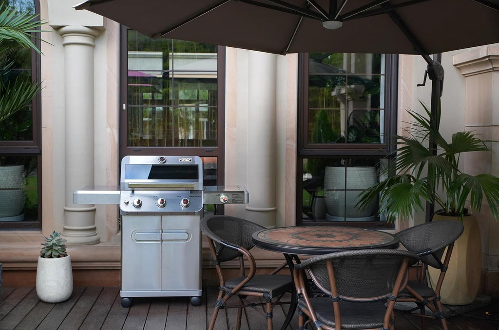 Monument Grills Mesa Series, Outdoor Barbecue Stainless Steel 3 Burner Propane Gas Grill, 48,000 BTU Patio Garden Grill with Side Burner and Knob Controls, Mesa305 with BBQ Cover