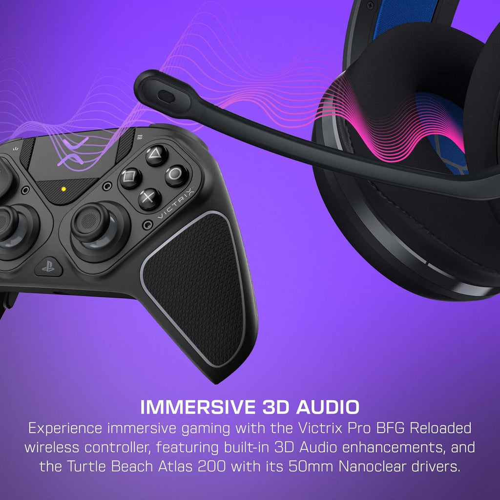 Bundle of Turtle Beach Atlas 200 Wired Gaming Headset Officially Licensed for PS5 & PS4 - Black + Victrix Pro BFG Reloaded Wireless Gaming Controller Officially Licensed for PS5, PS4, PC