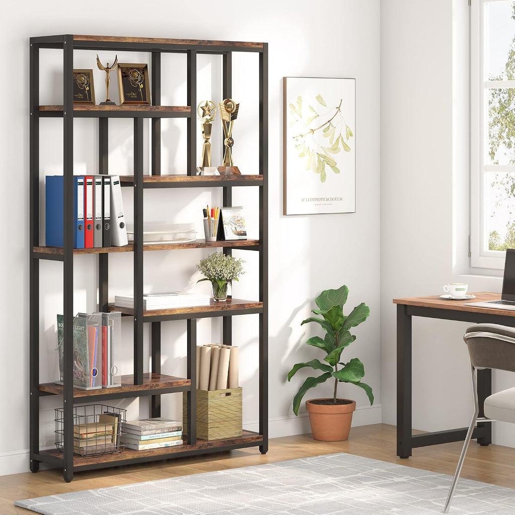 Tribesigns 79 Inch Extra Tall Bookshelf, 7-Tier Vintage Bookcase, Industrial 10-Shelf Open Storage Shelves Display Shelves Organizer for Home Office