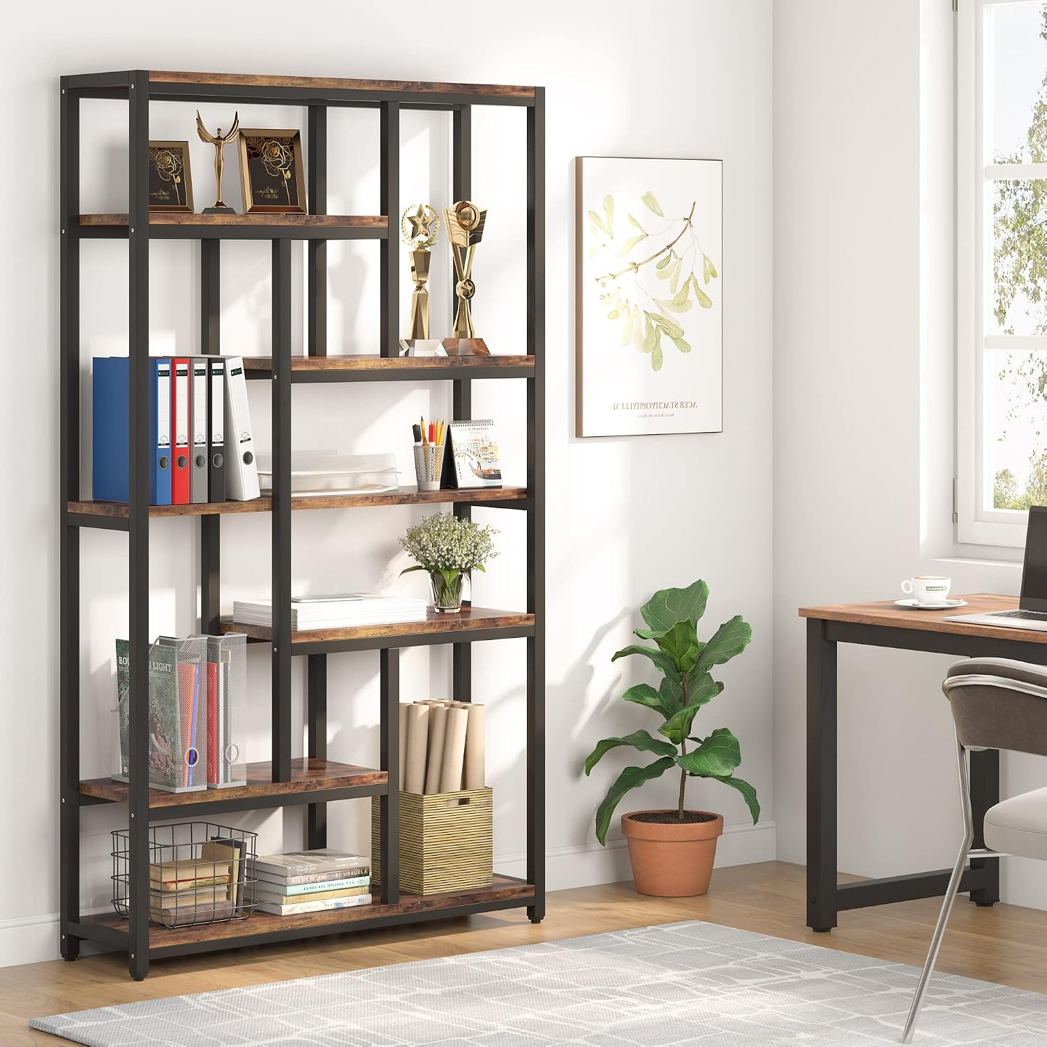Tribesigns 79 Inch Extra Tall Bookshelf, 7-Tier Vintage Bookcase, Industrial 10-Shelf Open Storage Shelves Display Shelves Organizer for Home Office