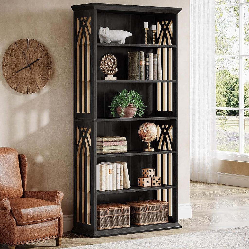 Tribesigns 6-Tier Bookshelf, 75-Inch Tall Bookcase, Large Bookshelves and Bookcases Freestanding Display Shelves, Wood Book Shelf for Living Room, Home Office, Bedroom, Black (2Packs)