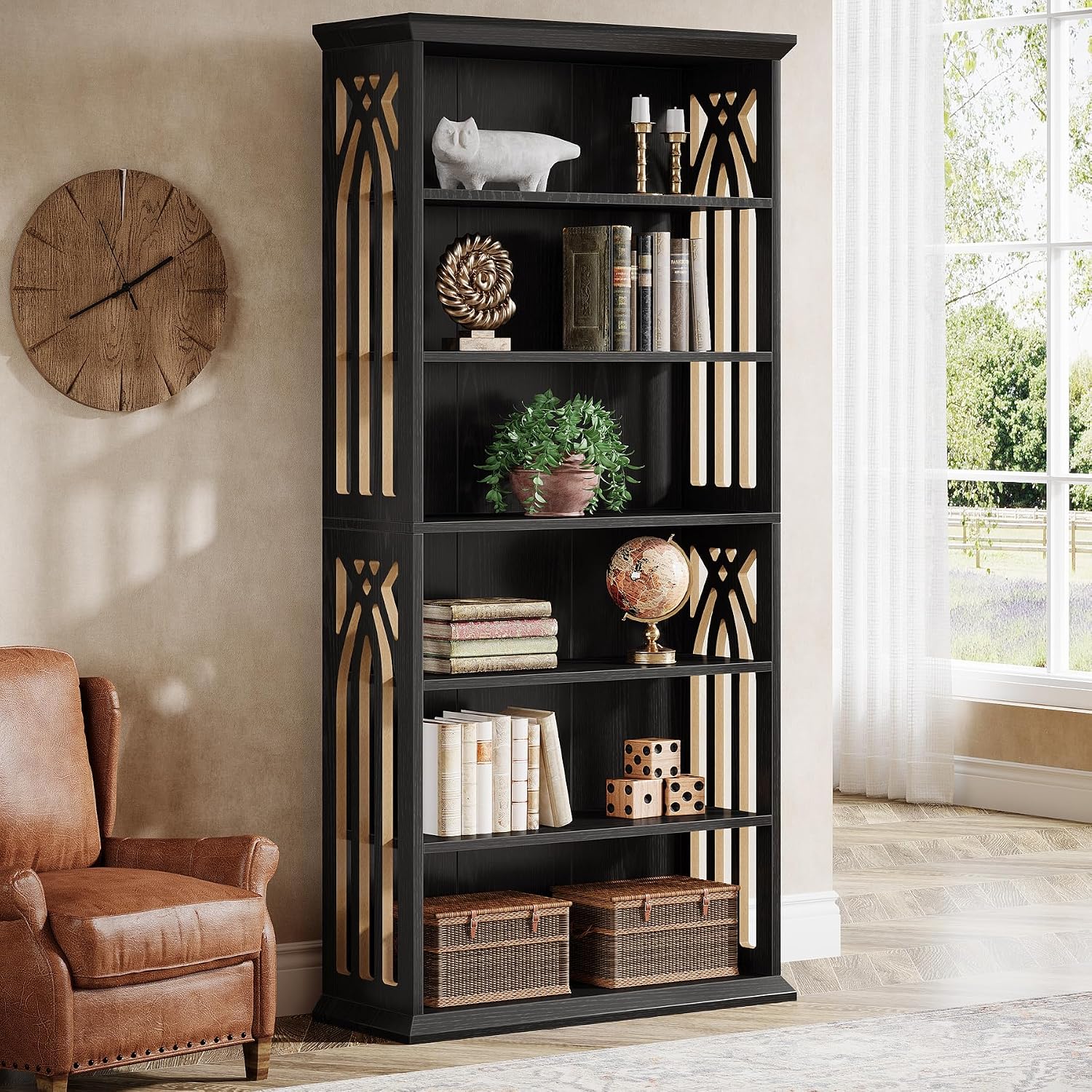 Tribesigns 6-Tier Bookshelf, 75-Inch Tall Bookcase, Large Bookshelves and Bookcases Freestanding Display Shelves, Wood Book Shelf for Living Room, Home Office, Bedroom, Black (2Packs)