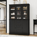 70.9' Tall Bookcase Display Storage Cabinet Hutch with Glass Doors & Drawers - Curio Display Bookshelf Kitchen Pantry for Home, Kitchen, Living Room.