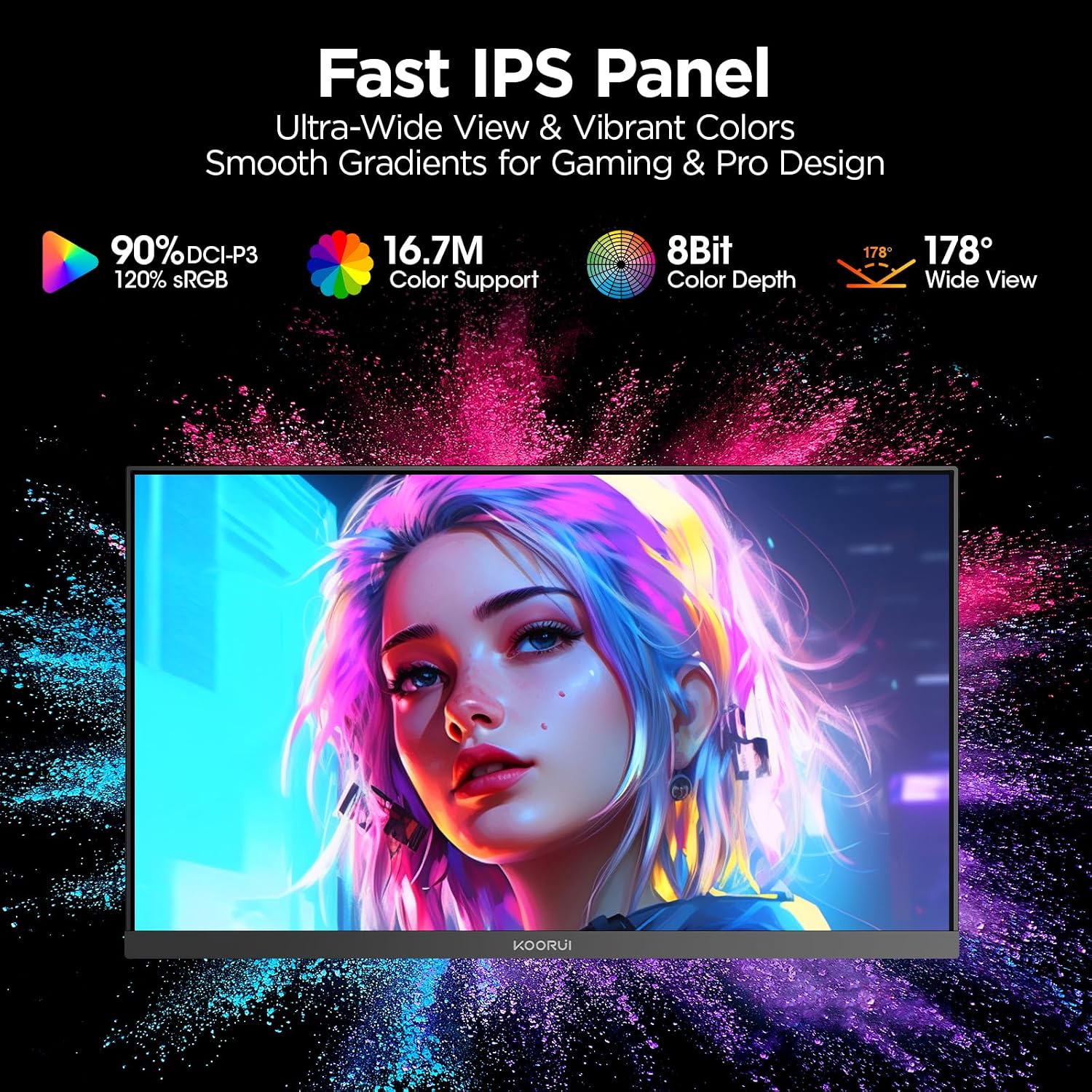 KOORUI 24' Gaming Monitor,180Hz 1ms Fast IPS Monitor, 1440P HDR400 Display, 90% DCI-P3 Color Gamut, Adaptive Sync, Slim Frame, VESA Mountable, HDMI 2.0, DP 1.4, G2421V