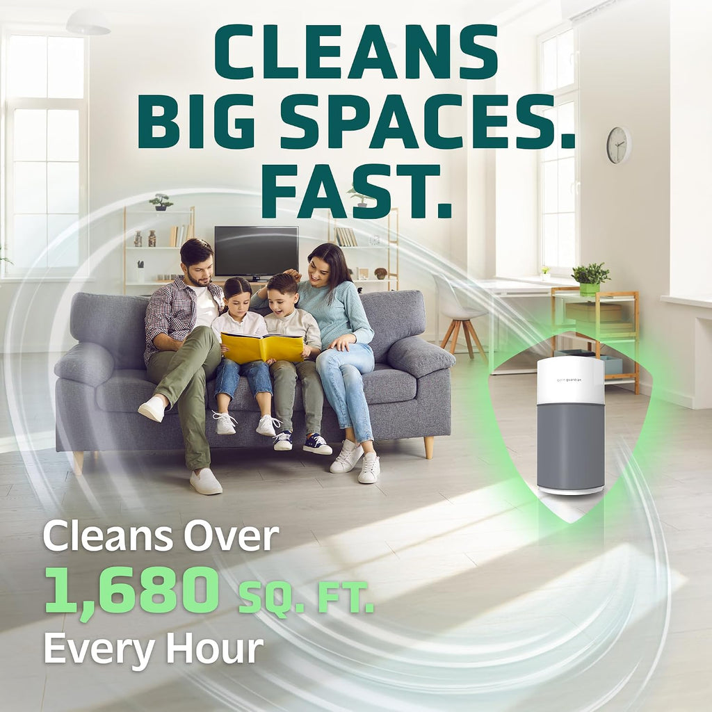 GermGuardian AirSafe+ XL Air Purifier for Home, 360° True HEPA Filter, UV-C Light, Air Quality Monitor, For Large Rooms Up to 1680 Sq Ft, Removes Smoke, Dust & Pet Dander, Gray/White, AC3200
