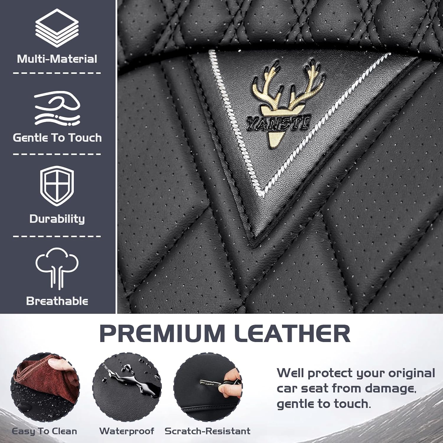 Car Seat Covers for Dodge Dart 2013-2016, Waterproof Nappa Leather Full Set Seat Cover, Anti-Slip and Comfortable Automotive Seat Protector&Accessories(Black)
