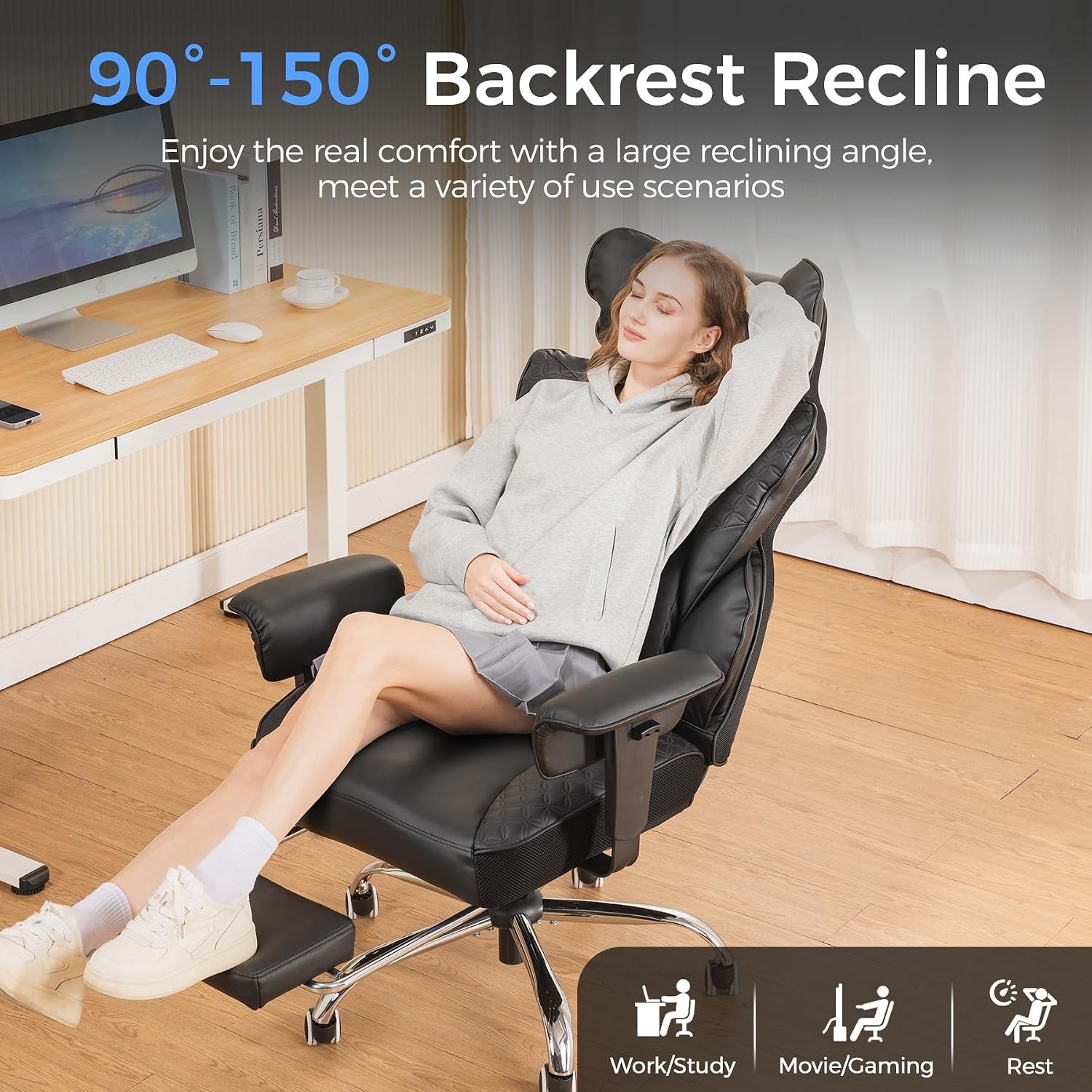 GTPLAYER Big and Tall Gaming Chair 400lbs Heavy Duty Office Chair with Foot Rest & Ergonomic Pocket Spring Lumbar Support, High Back 3D Saddle Shaped Cushion for Back Pain Relief, Matte-Black