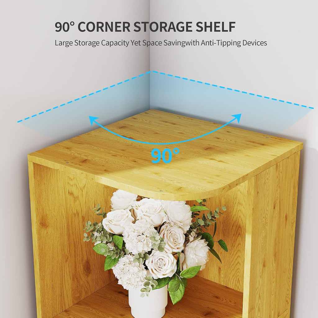 5 Shelf Bookcase - Corner Bookshelf with 3 Colors LED Sensor Lights Modern Cube Storage Organizer for Lego Books Living Room Study Bedroom - Ideal Gift (Wood)