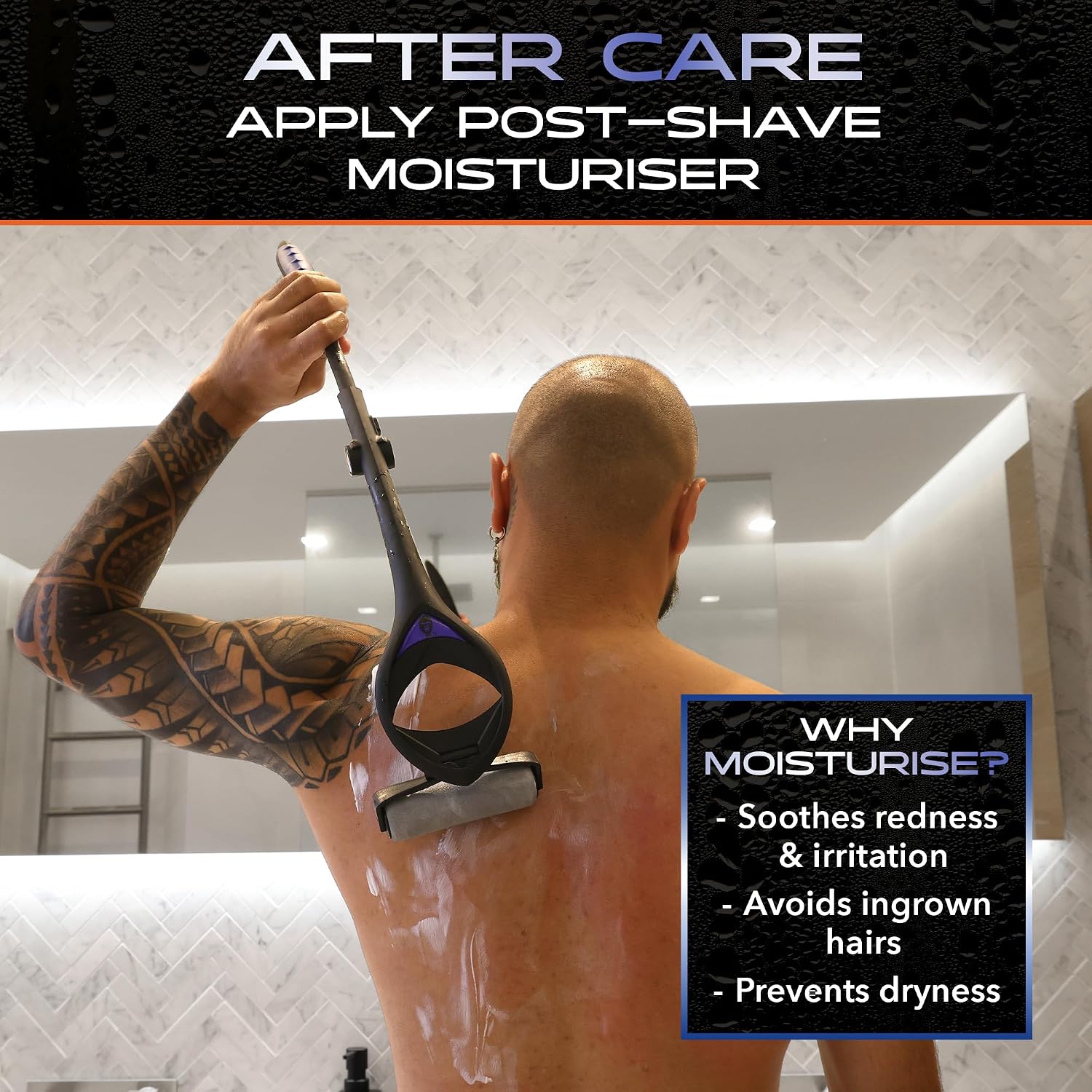 BakBlade 3.0 Stealth Total Care Set | Back Shaver With Lotion Applicator | All-in-1 Kit with 23' Handle +3 Extra Blade Refills for a Pain-Free Back Shave for Men