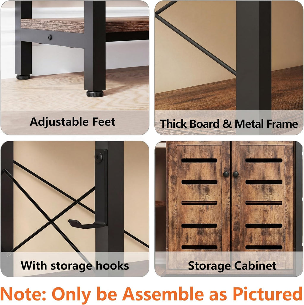Wildhome 6-Shelf Corner Bookshelf, Vintage Industrial Corner Shelf Etagere Bookcase, Large Book Shelf with Metal Frame Open Storage Corner Cabinet (Brown-Lockers, Large)